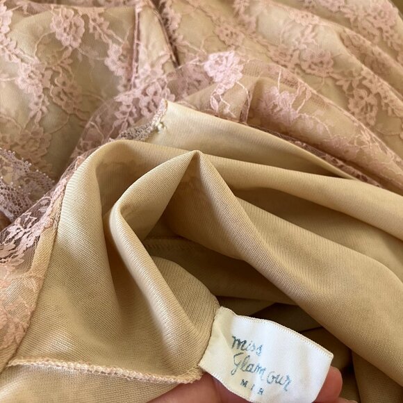 Miss Glamour Nightgown & Robe Set Vintage 1960s Nylon Lace w/ Satin Ribbon Sm-Lg - Picture 8 of 9
